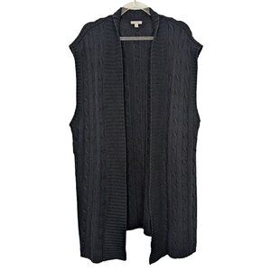 Talbots Factory Sleeveless Cardigan Womens Size XL Black Cotton Wool Longline